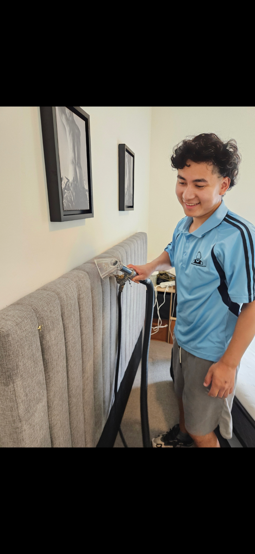 Upholstery cleaning a fabric bedhead