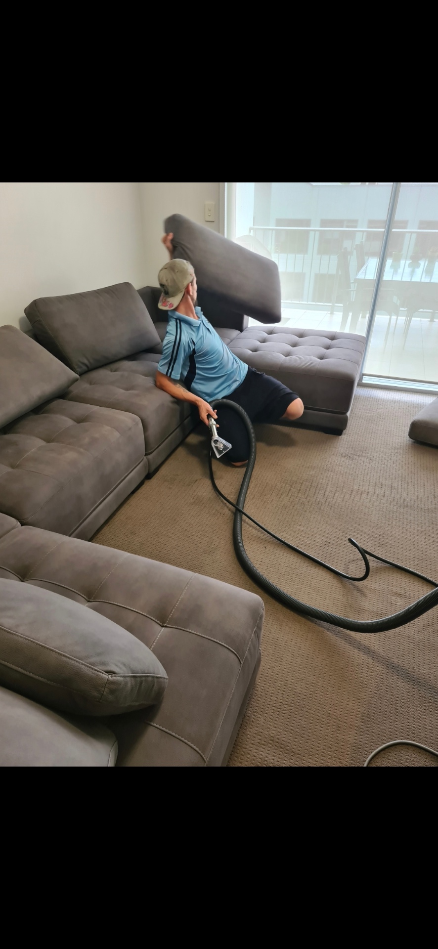 Cleaning a large fabric lounge